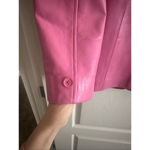 Nordstrom Pink Lambskin Leather Buttery SOFT Blazer Coat Size Petite Large - Picture 3 of 8